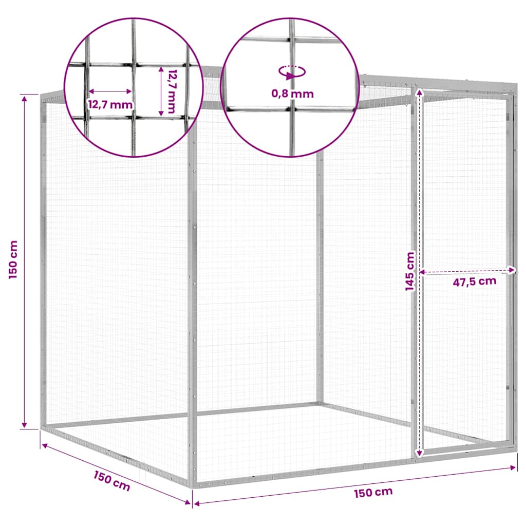 vidaXL Cat Cage 1.5x1.5x1.5 m Galvanised Steel