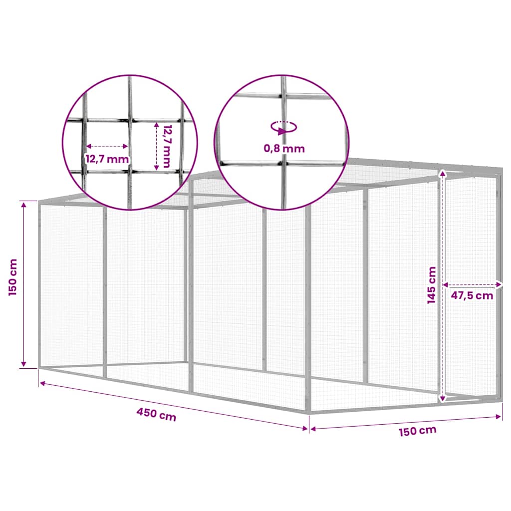 vidaXL Cat Cage 4.5x1.5x1.5 m Galvanised Steel