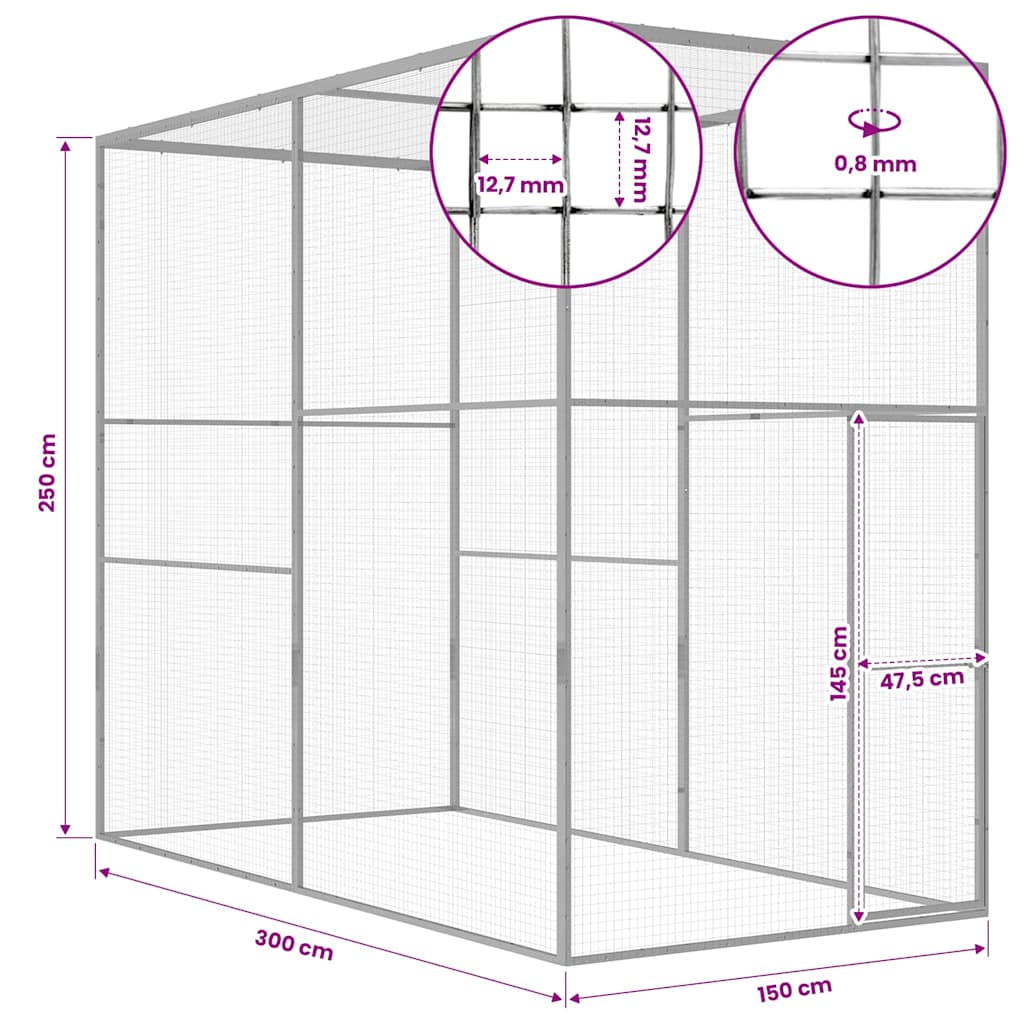vidaXL Cat Cage 3x1.5x2.5 m Galvanised Steel