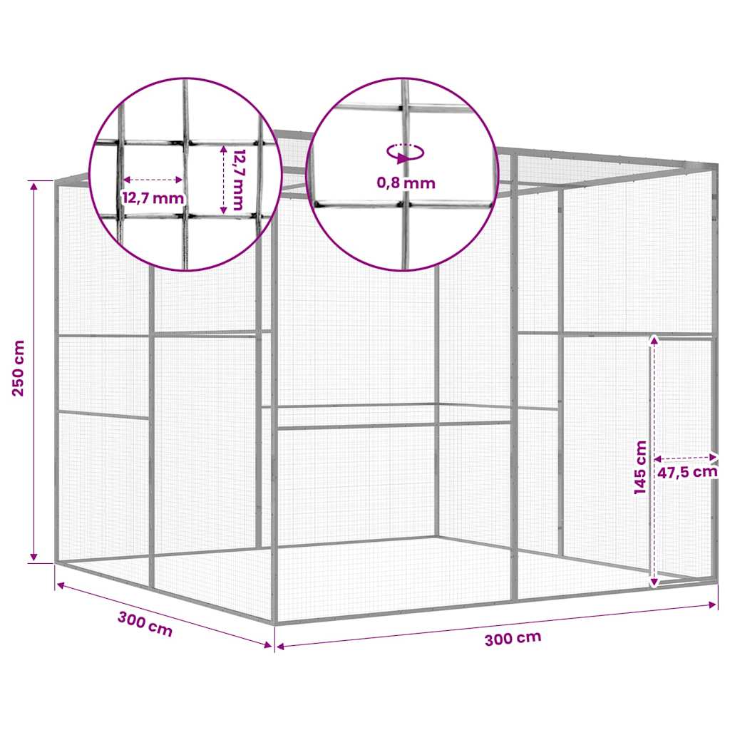 vidaXL Cat Cage 3x3x2.5 m Galvanised Steel
