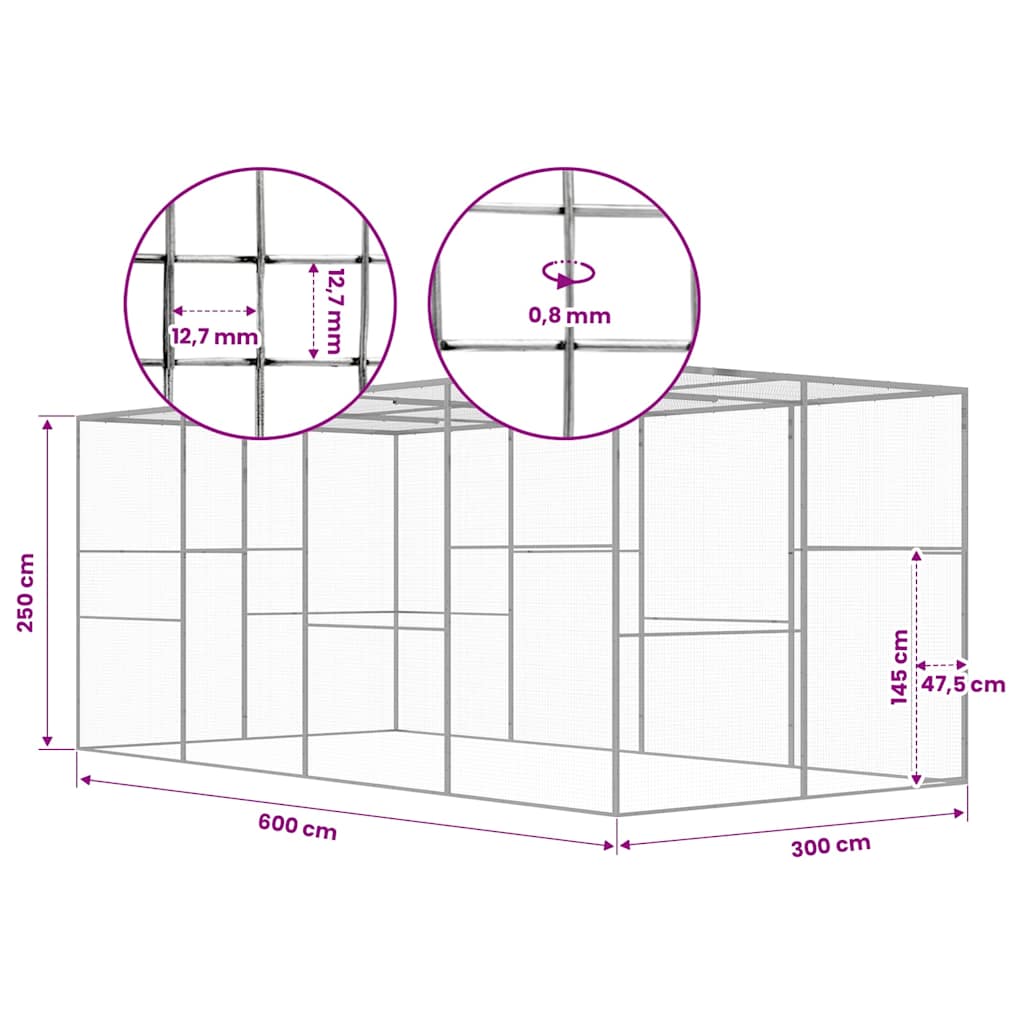 vidaXL Cat Cage 6x3x2.5 m Galvanised Steel
