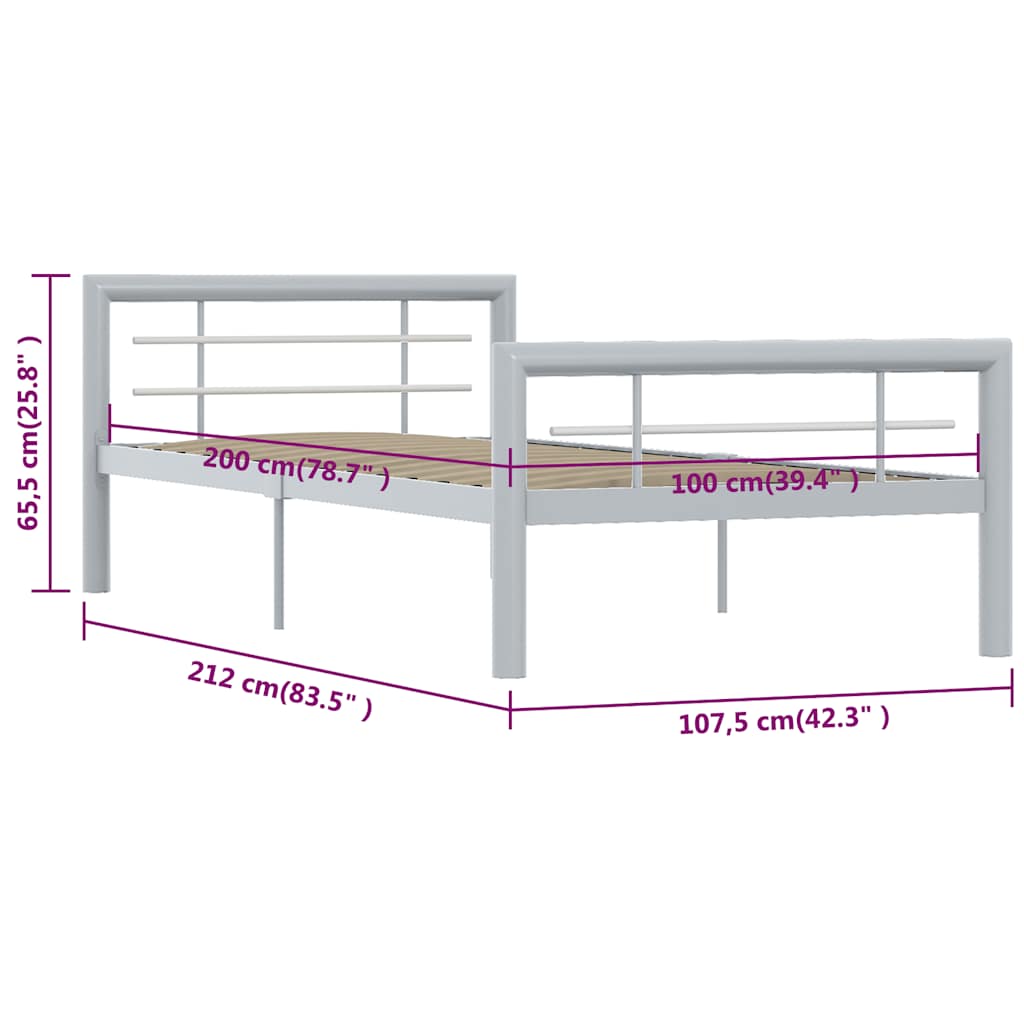 vidaXL Bed Frame without Mattress Grey and White Metal 100x200 cm