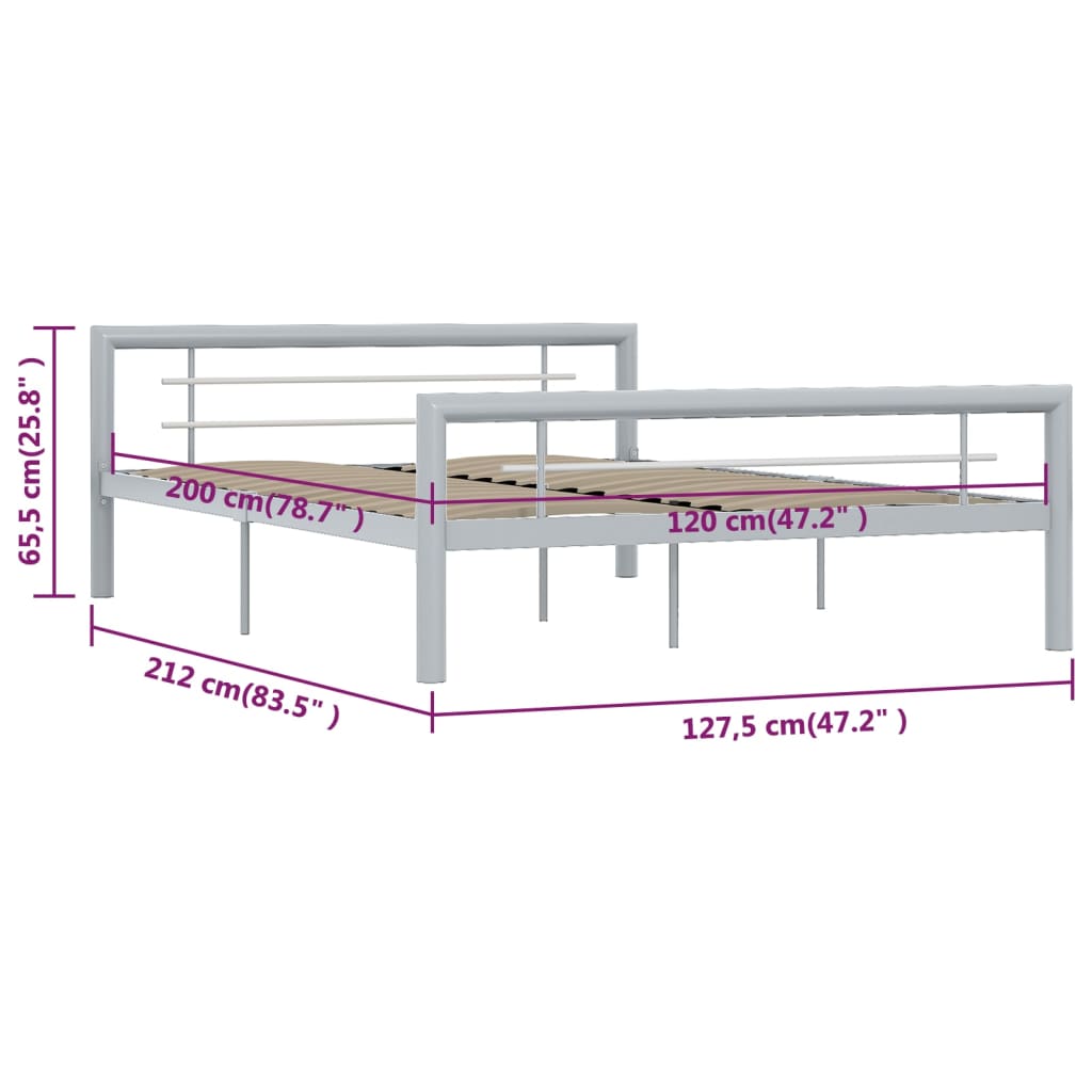 vidaXL Bed Frame without Mattress Grey and White Metal 120x200 cm