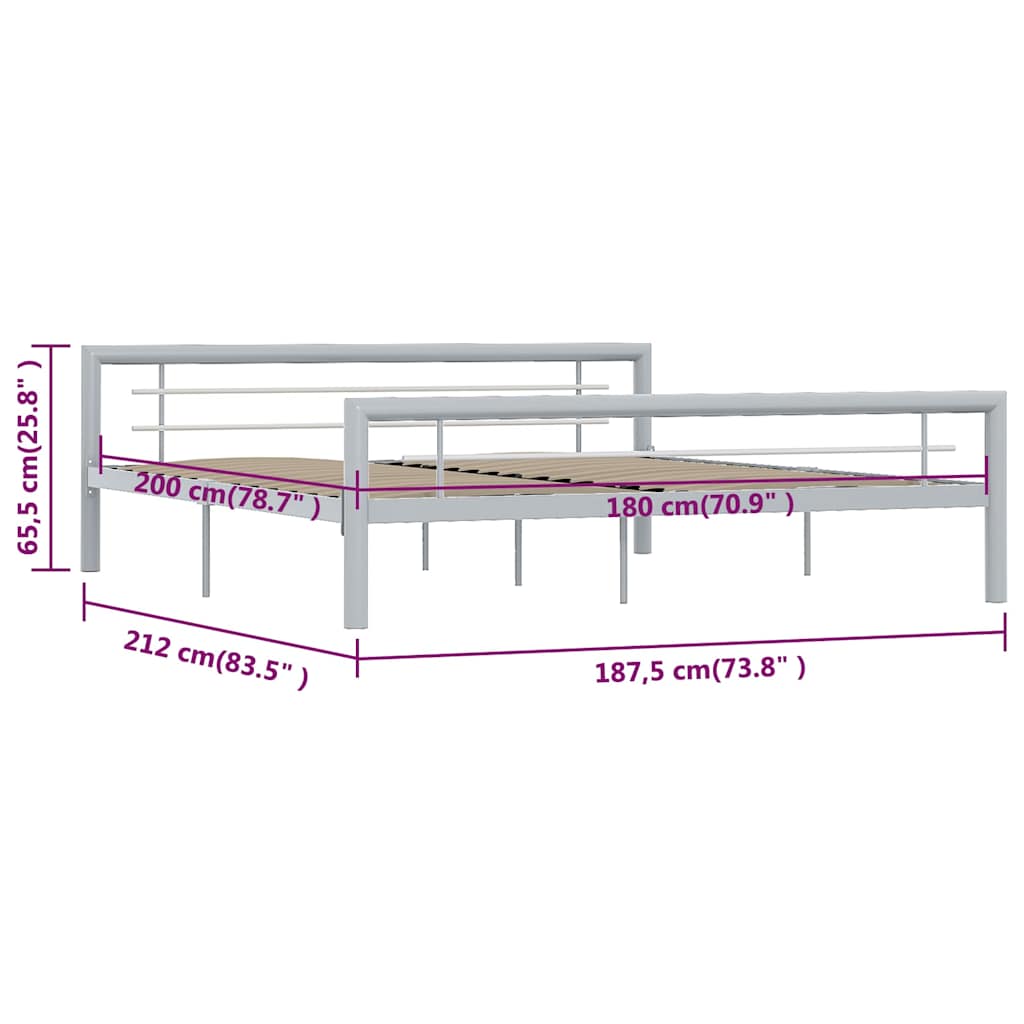vidaXL Bed Frame without Mattress Grey and White Metal 180x200 cm