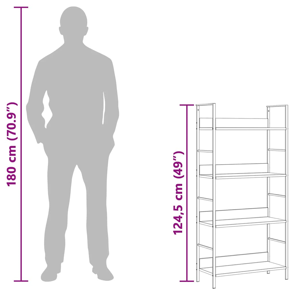 vidaXL 4-Layer Book Shelf Black 60x27.6x124.5 cm Engineered Wood