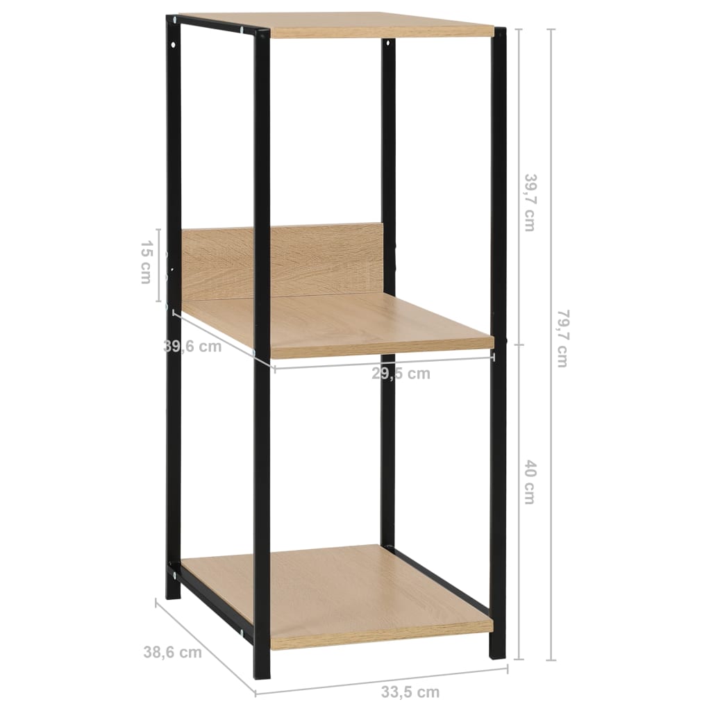 288233 vidaXL Small Straight Book Shelf Black and Oak 33,5x39,6x79,7 cm Engineered Wood