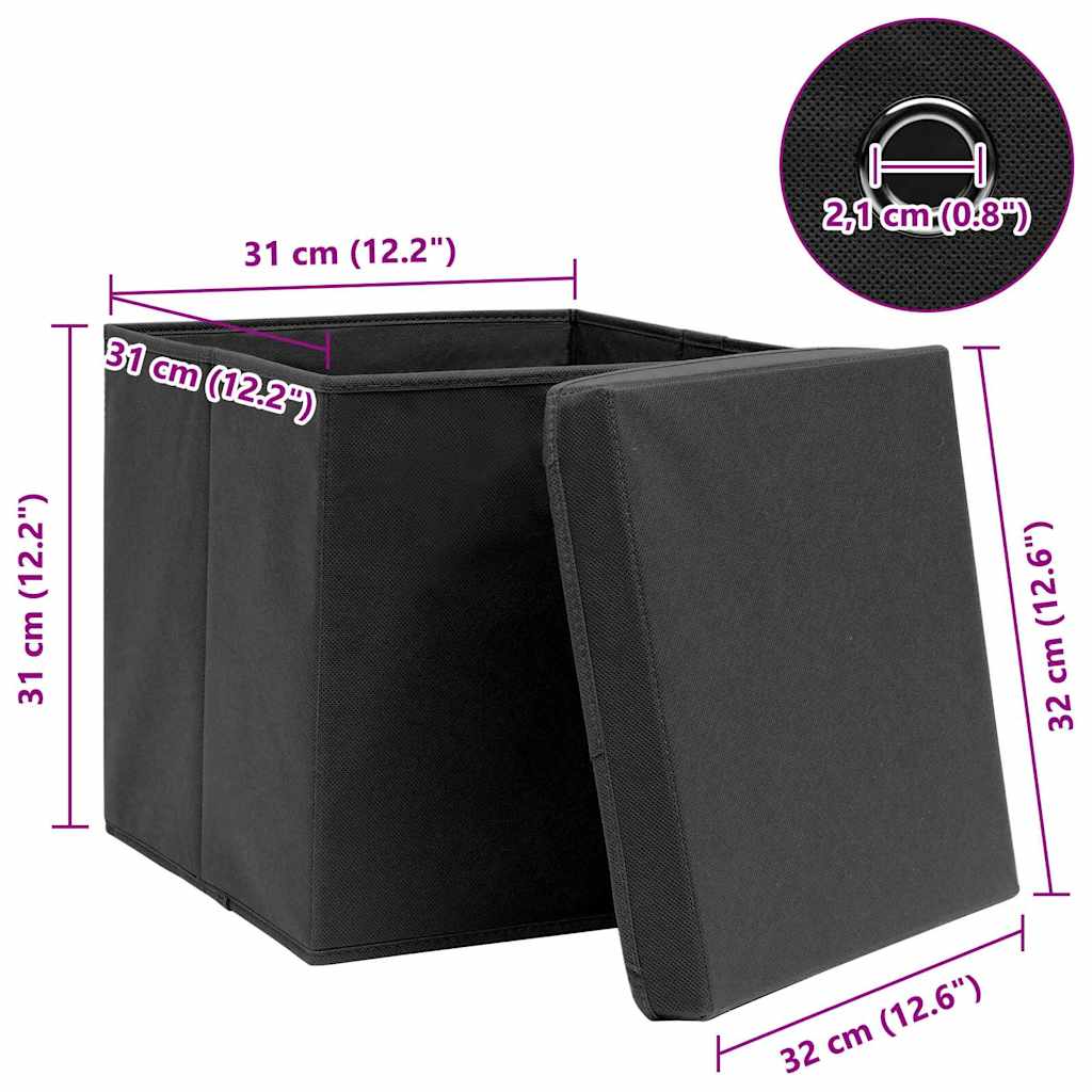 vidaXL Storage Boxes with Lids 4 pcs Black 32x32x32 cm Fabric