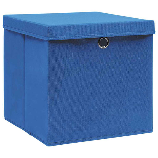vidaXL Storage Boxes with Lids 4 pcs Blue 32x32x32 cm Fabric