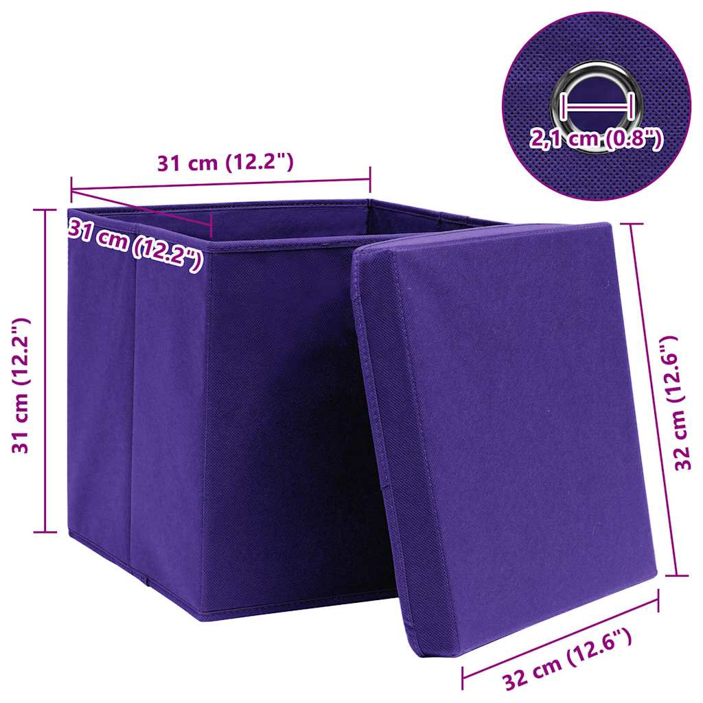 vidaXL Storage Boxes with Lids 4 pcs Purple 32x32x32 cm Fabric