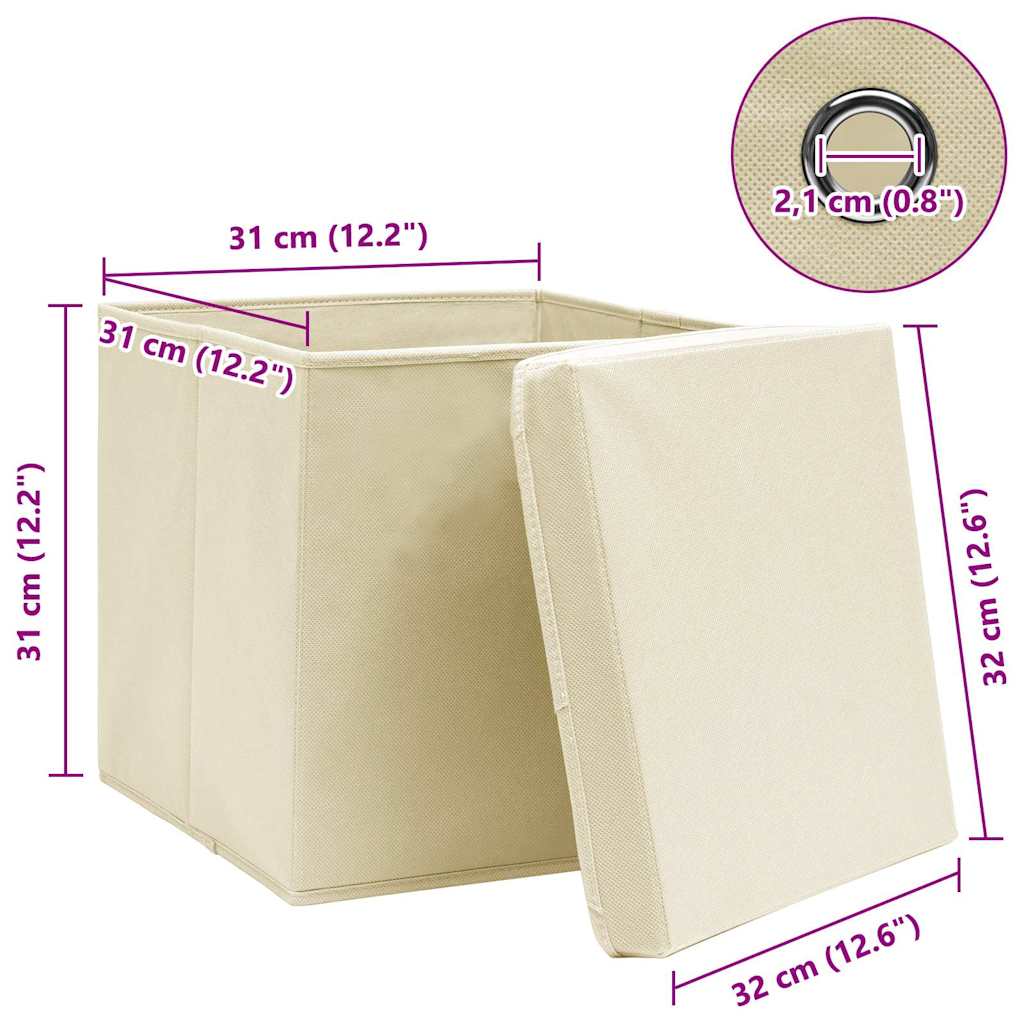 vidaXL Storage Boxes with Lid 10 pcs Cream 32x32x32 cm Fabric
