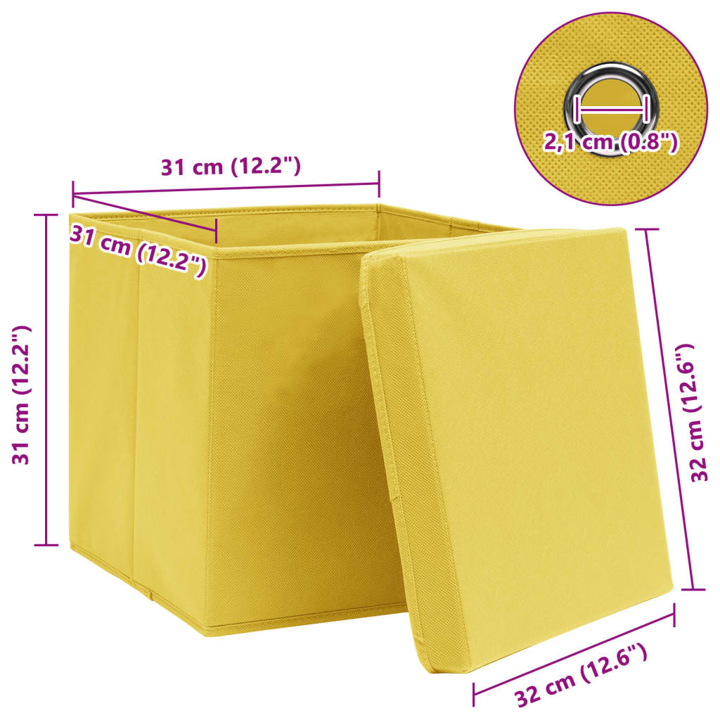 vidaXL Storage Boxes with Lids 4 pcs Yellow 32x32x32 cm Fabric