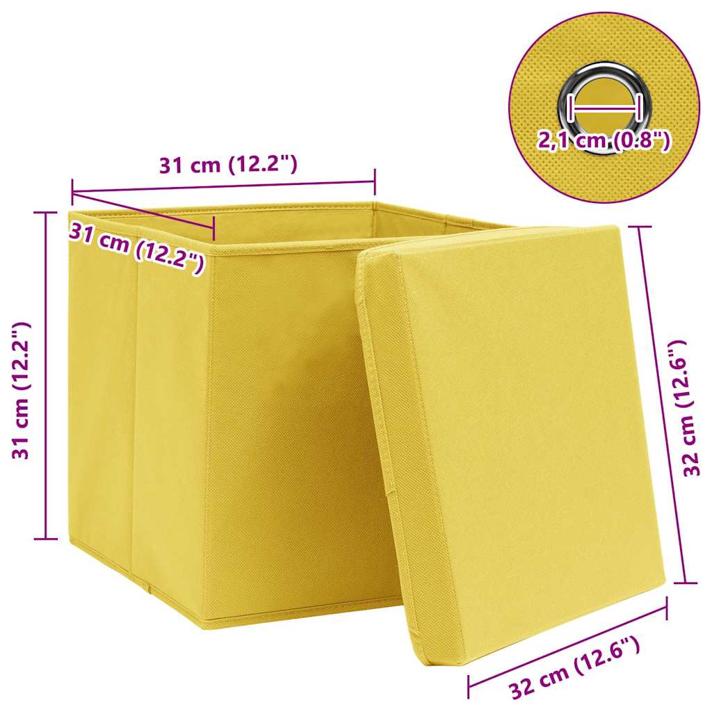 vidaXL Storage Boxes with Lids 4 pcs Yellow 32x32x32 cm Fabric