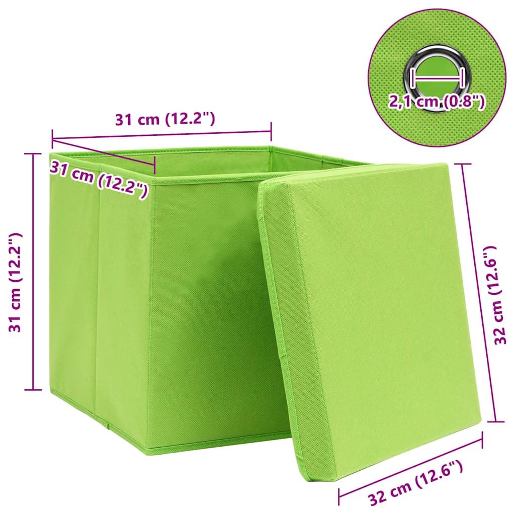 vidaXL Storage Box | Set of 10 | Green | Non-woven fabric (100% polyester)