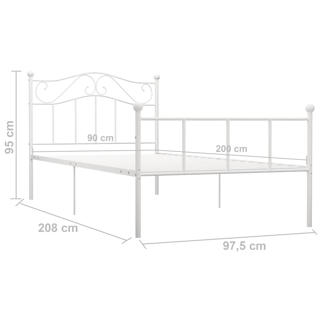 vidaXL Bed Frame without Mattress White Metal 90x200 cm