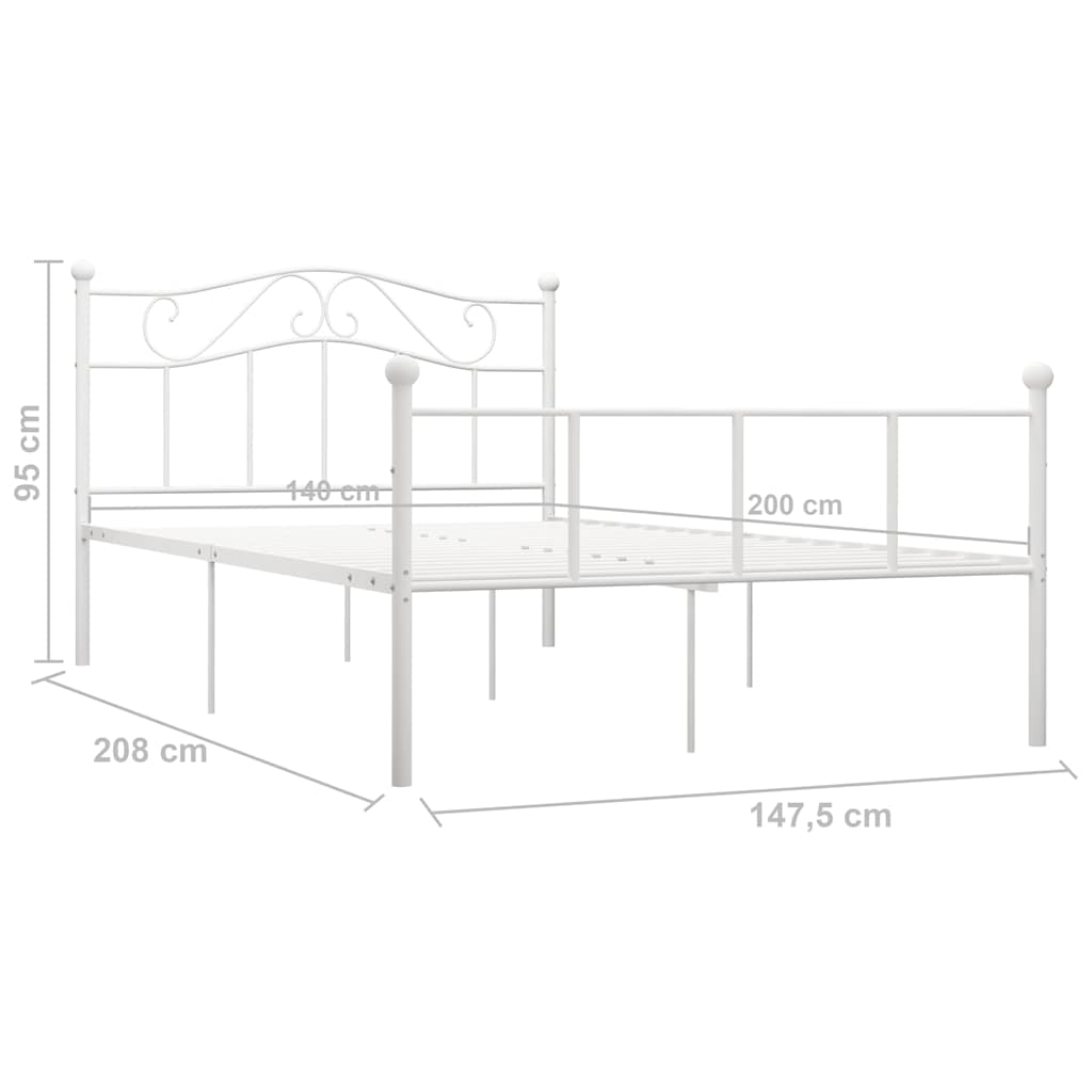 vidaXL Bed Frame without Mattress White Metal 140x200 cm