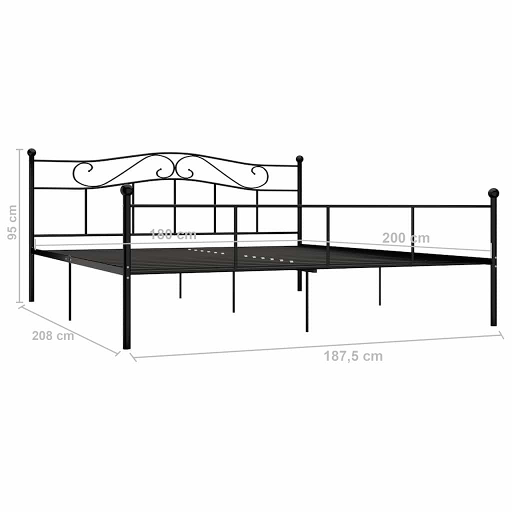 vidaXL Bed Frame without Mattress Black Metal 180x200 cm Super King