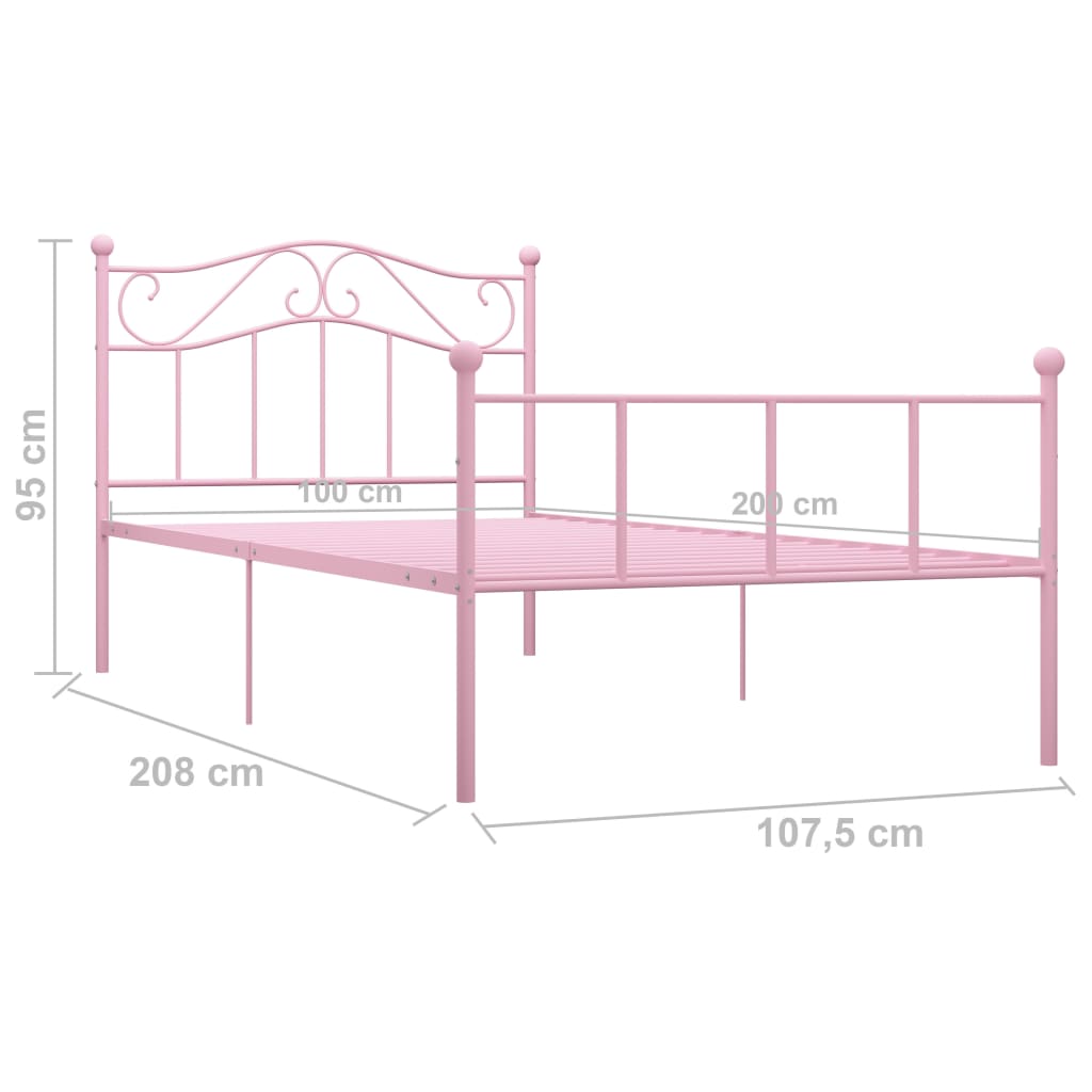284538 vidaXL Bed Frame without Mattress Pink Metal 100x200 cm