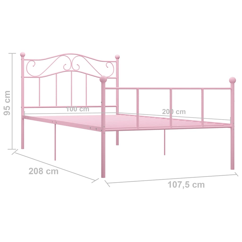 vidaXL Bed Frame without Mattress Pink Metal 100x200 cm