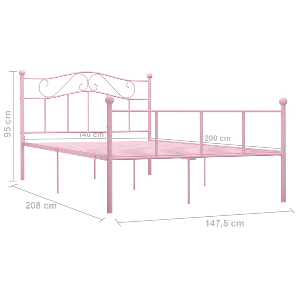 vidaXL Bed Frame without Mattress Pink Metal 140x200 cm