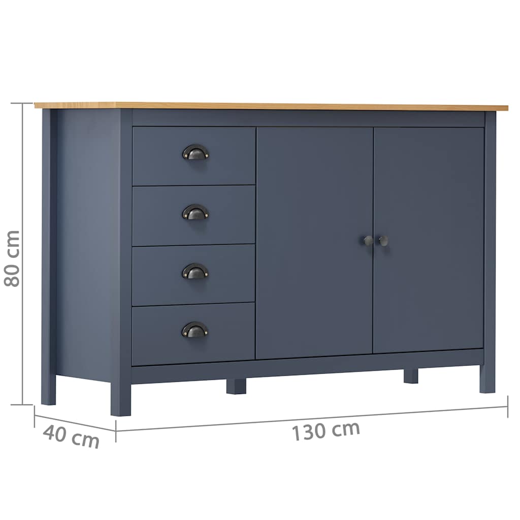 288933 vidaXL Sideboard "Hill" Grey 130x40x80 cm Solid Pine Wood