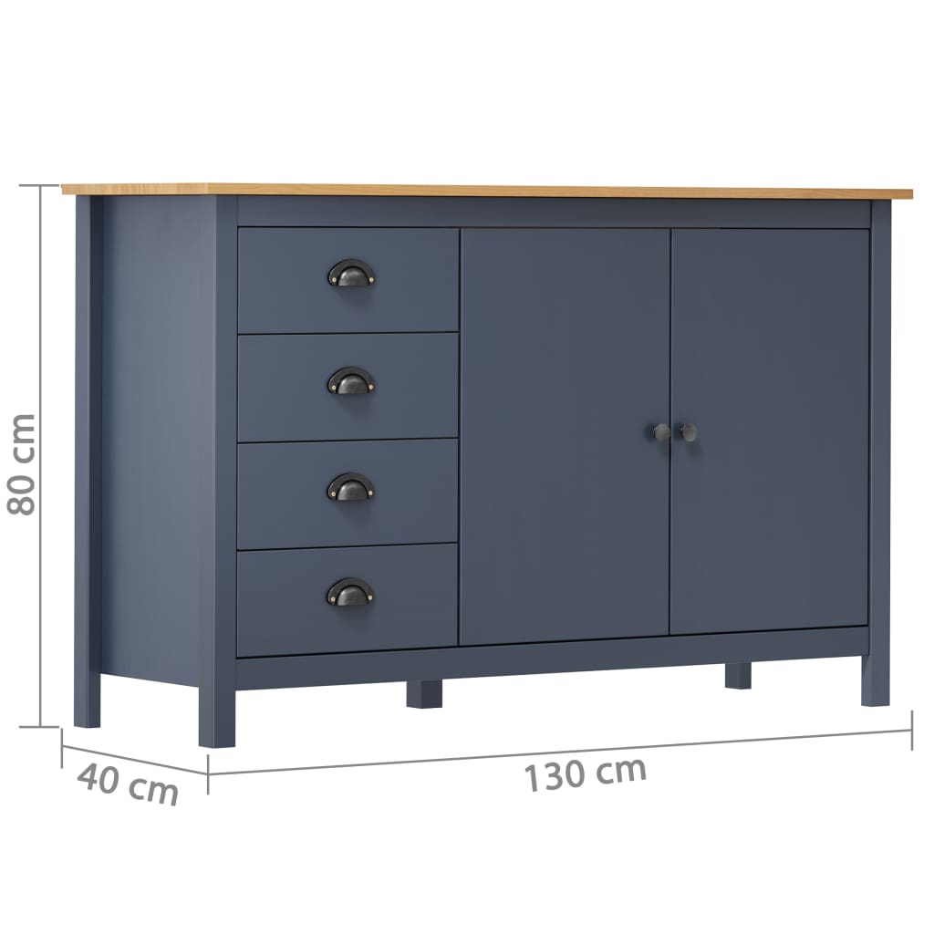 vidaXL Sideboard Hill Grey 130x40x80 cm Solid Pine Wood