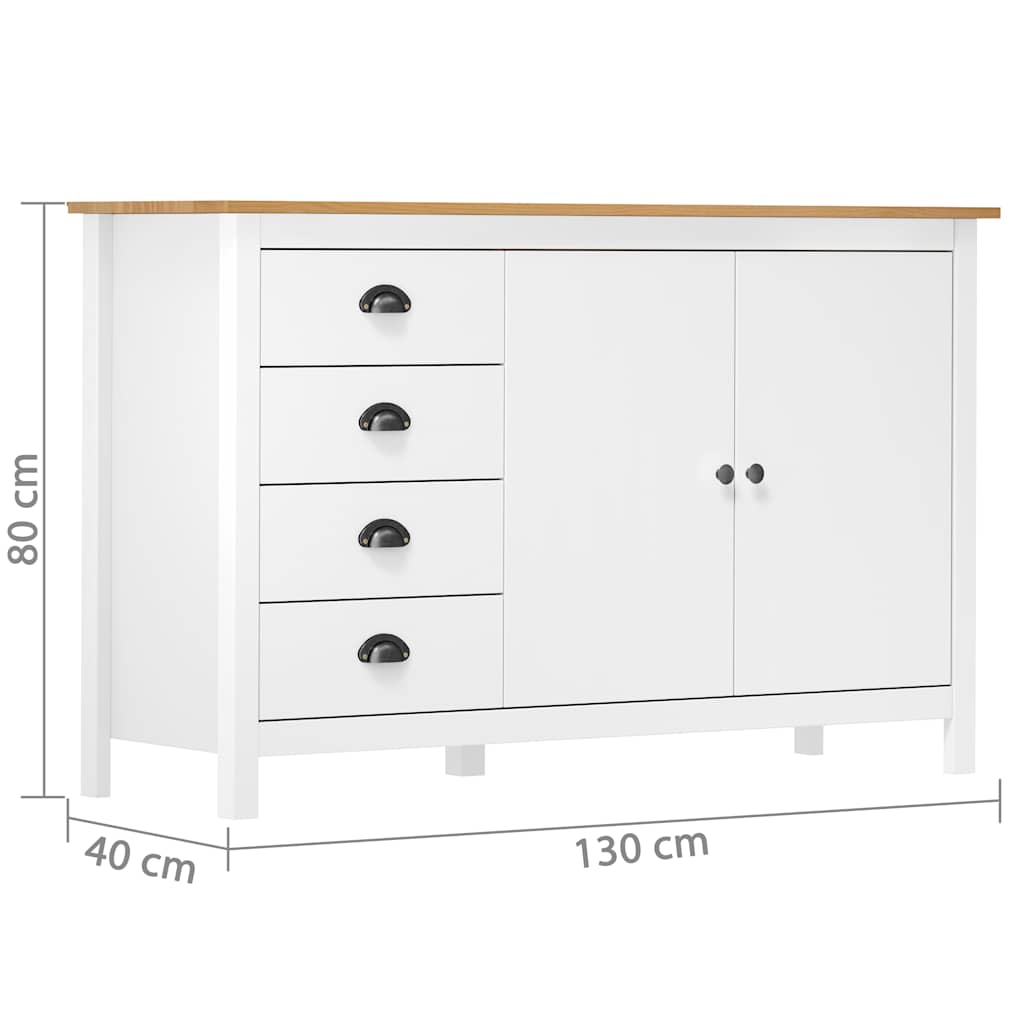288934 vidaXL Sideboard "Hill" White 130x40x80 cm Solid Pine Wood