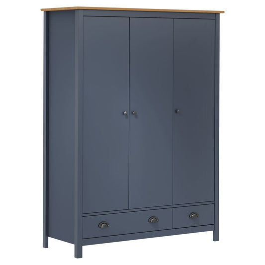 288953 vidaXL 3-Door Wardrobe "Hill" Grey 127x50x170 cm Solid Pine Wood