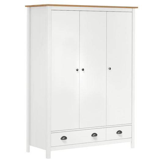 288954 vidaXL 3-Door Wardrobe "Hill" White 127x50x170 cm Solid Pine Wood