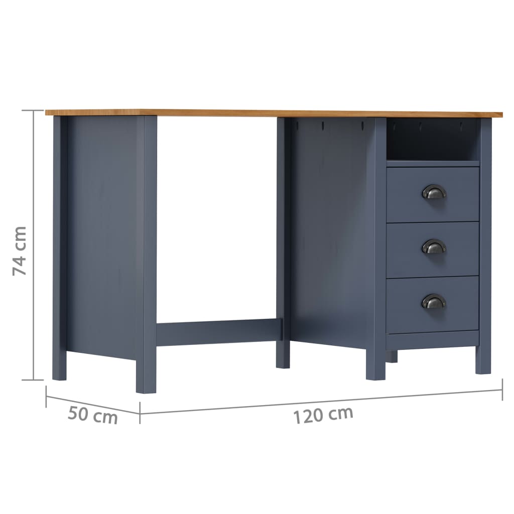 vidaXL Desk Hill with 3 Drawers Grey 120x50x74 cm Solid Pine Wood
