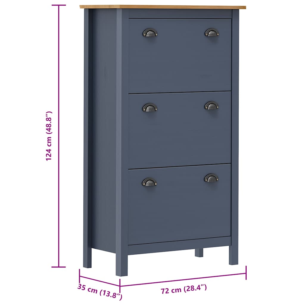 vidaXL Shoe Cabinet Hill Grey 72x35x124 cm Solid Pine Wood