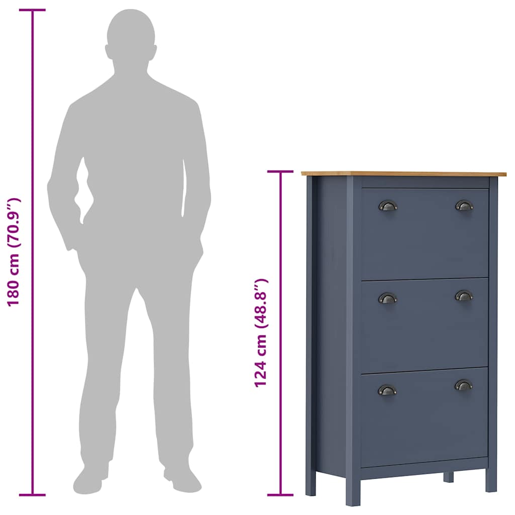 289005 vidaXL Shoe Cabinet "Hill" Grey 72x35x124 cm Solid Pine Wood