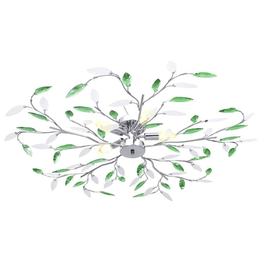 289241 vidaXL Ceiling Lamp with Acrylic Crystal Leaf Arms for 5 E14 Bulbs Green