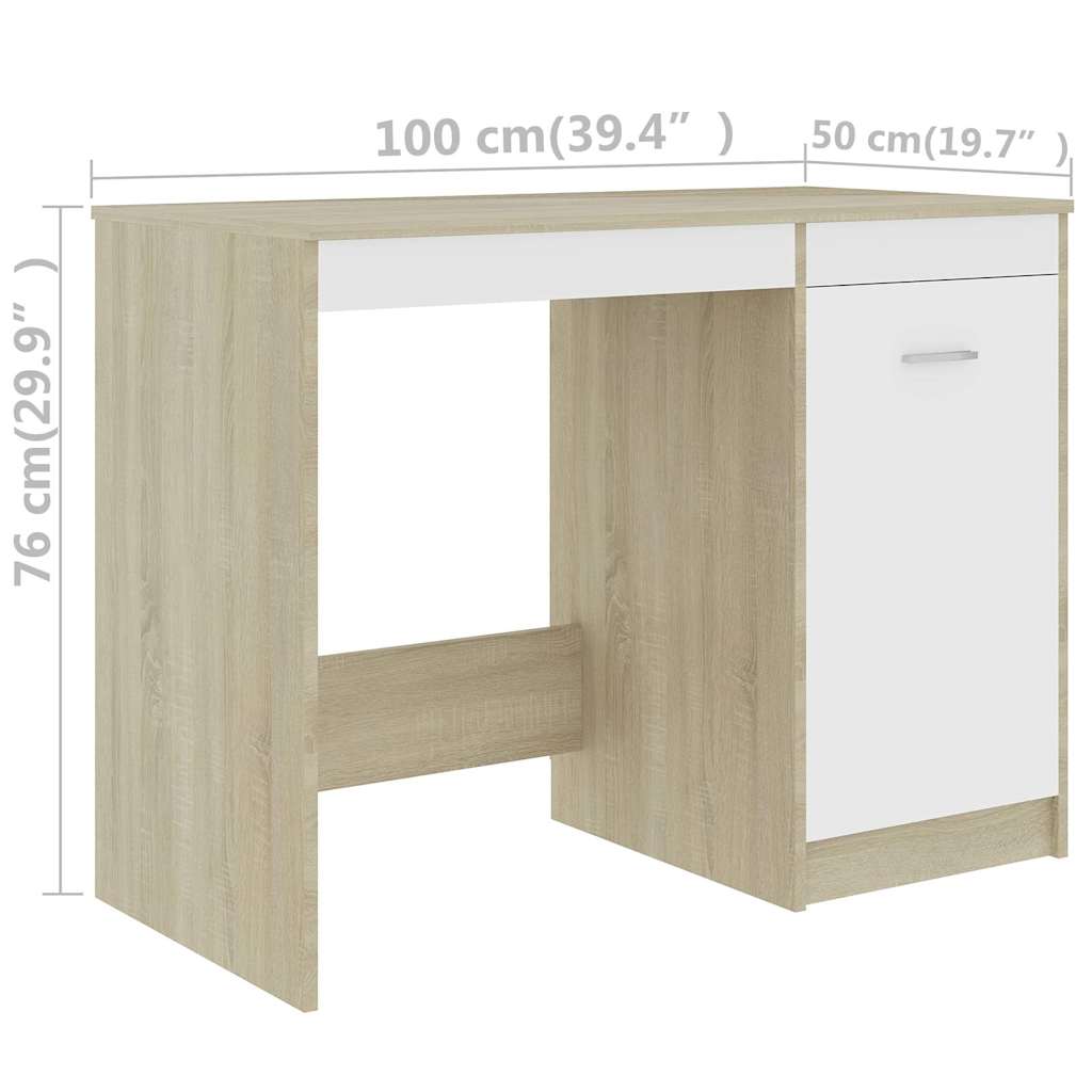 801801 vidaXL Desk White and Sonoma Oak 100x50x76 cm Engineered Wood