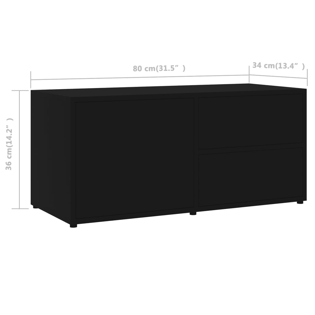 vidaXL TV Cabinet | Black | Engineered wood | 80 x 34 x 36 cm | Doors