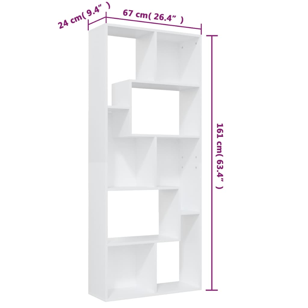 801877 vidaXL Book Cabinet White 67x24x161 cm Engineered Wood