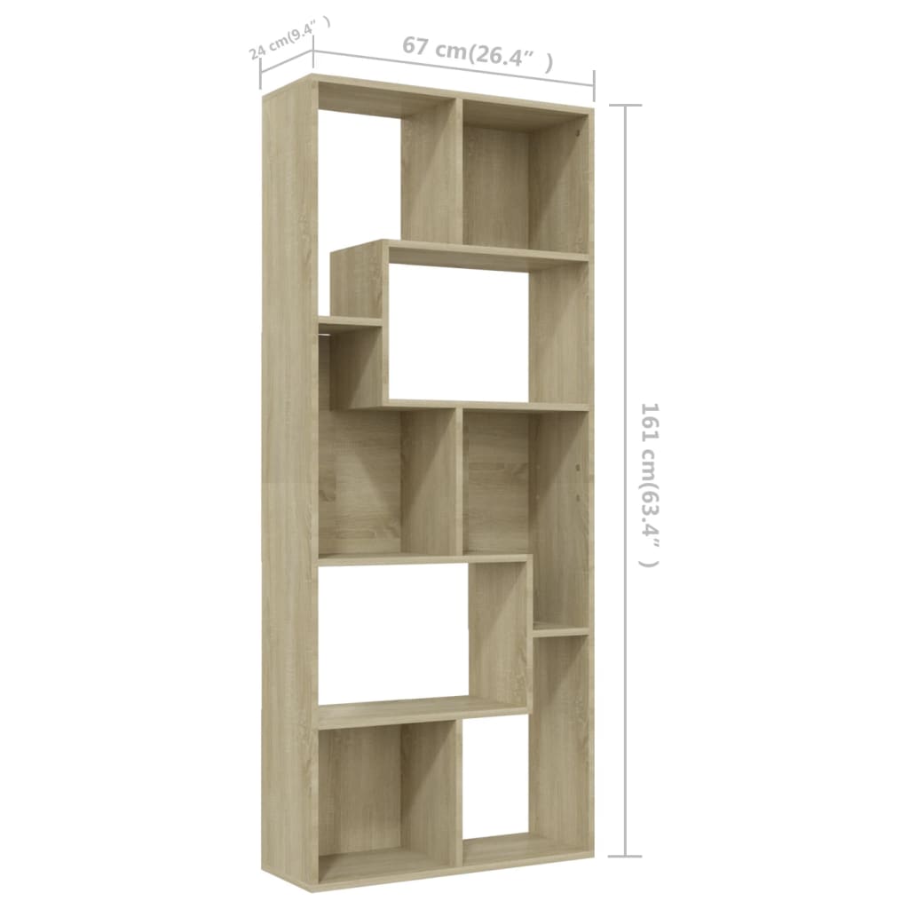 801880 vidaXL Book Cabinet Sonoma Oak 67x24x161 cm Engineered Wood
