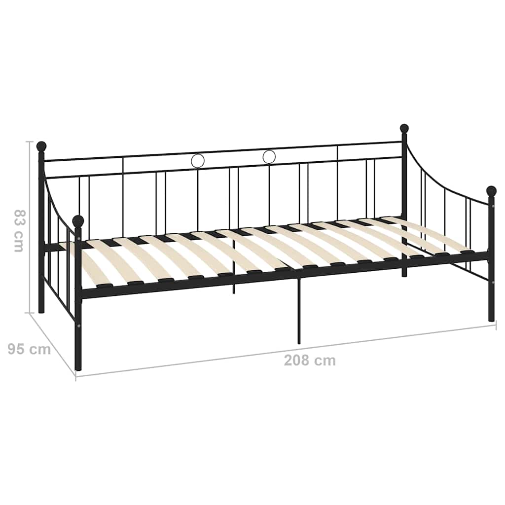 vidaXL DayBed Frame without Mattress Black Metal 90x200 cm