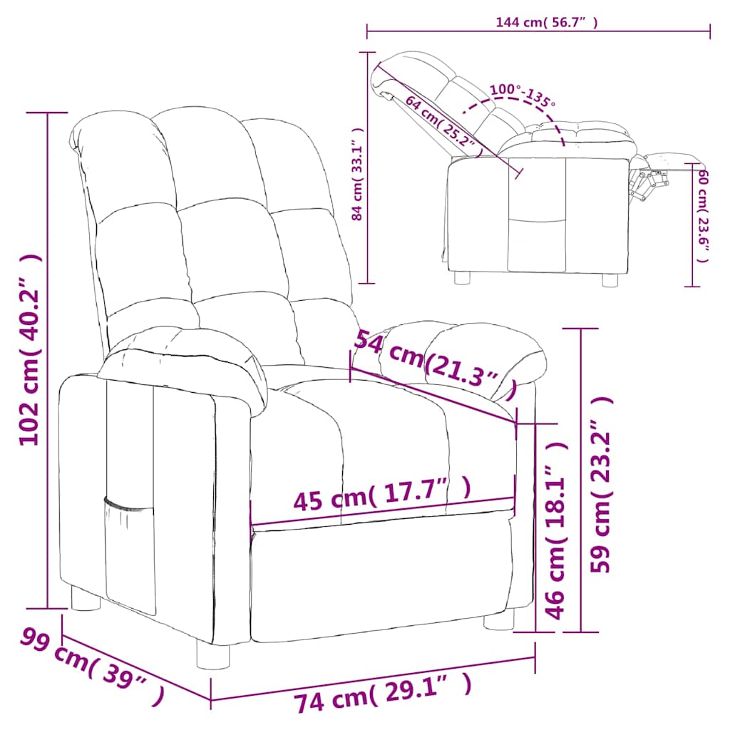 vidaXL Recliner Chair Wine Red Fabric