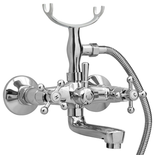 vidaXL 2-Handle Bathtub Faucet + Hand Shower Diverter Chrome Retro