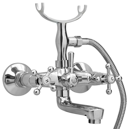 146491 vidaXL 2-Handle Bathtub Faucet + Hand Shower Diverter Chrome Retro