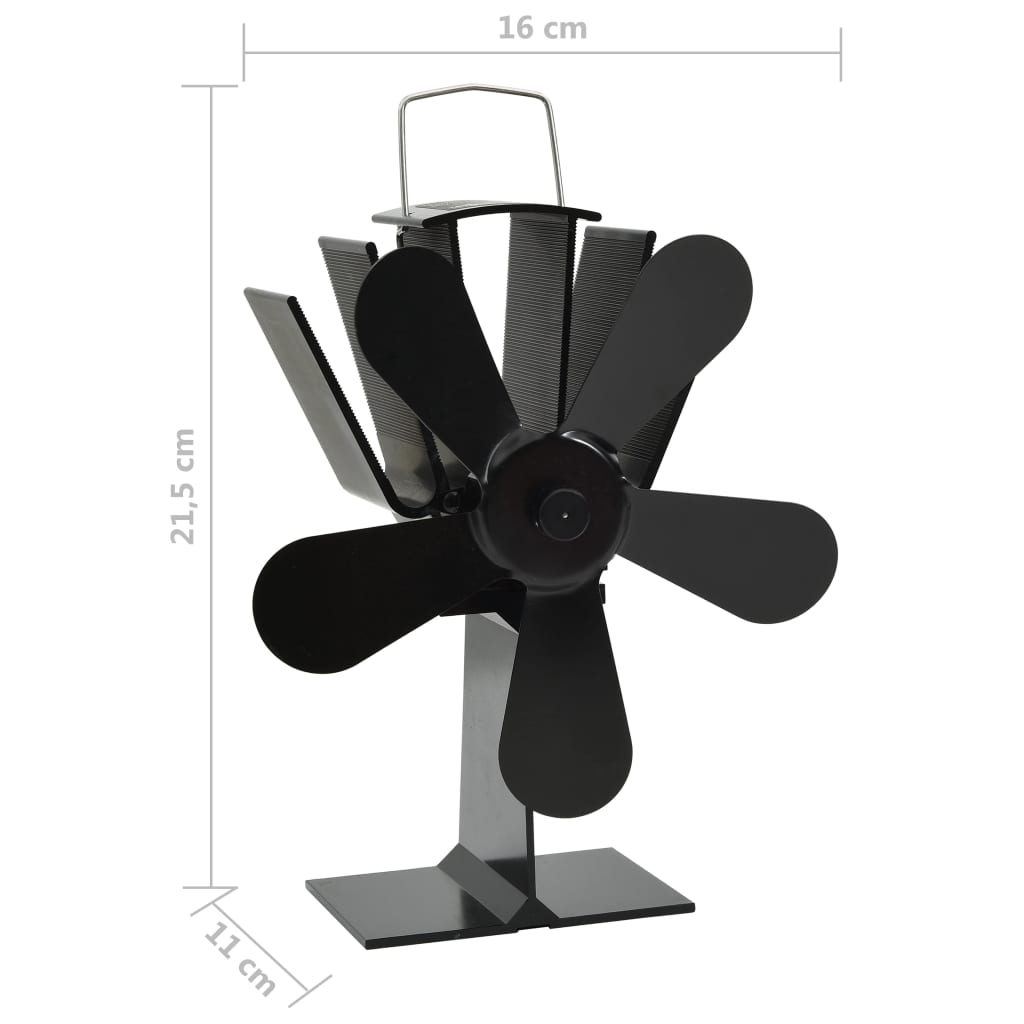 51242 vidaXL Heat Powered Stove Fan 5 Blades Black