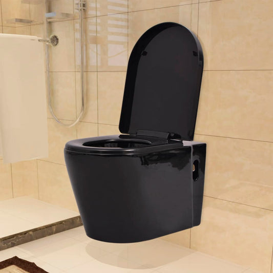 vidaXL Wall Hung Toilet with Concealed Cistern Ceramic Black