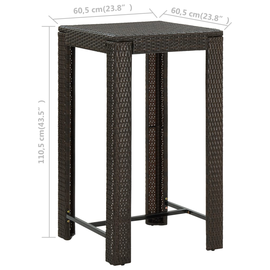 vidaXL Garden Bar Table Brown 60.5x60.5x110.5 cm Poly Rattan