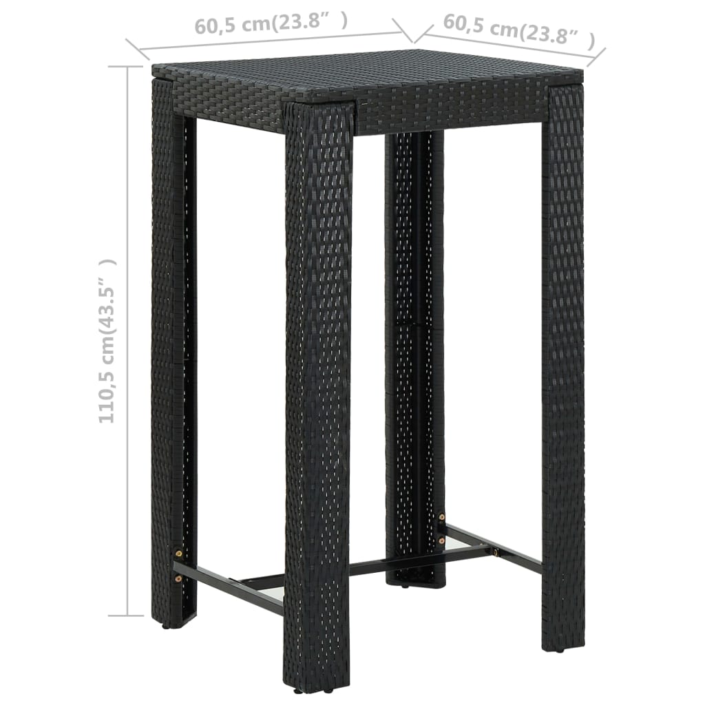 45871 vidaXL Garden Bar Table Black 60,5x60,5x110,5 cm Poly Rattan