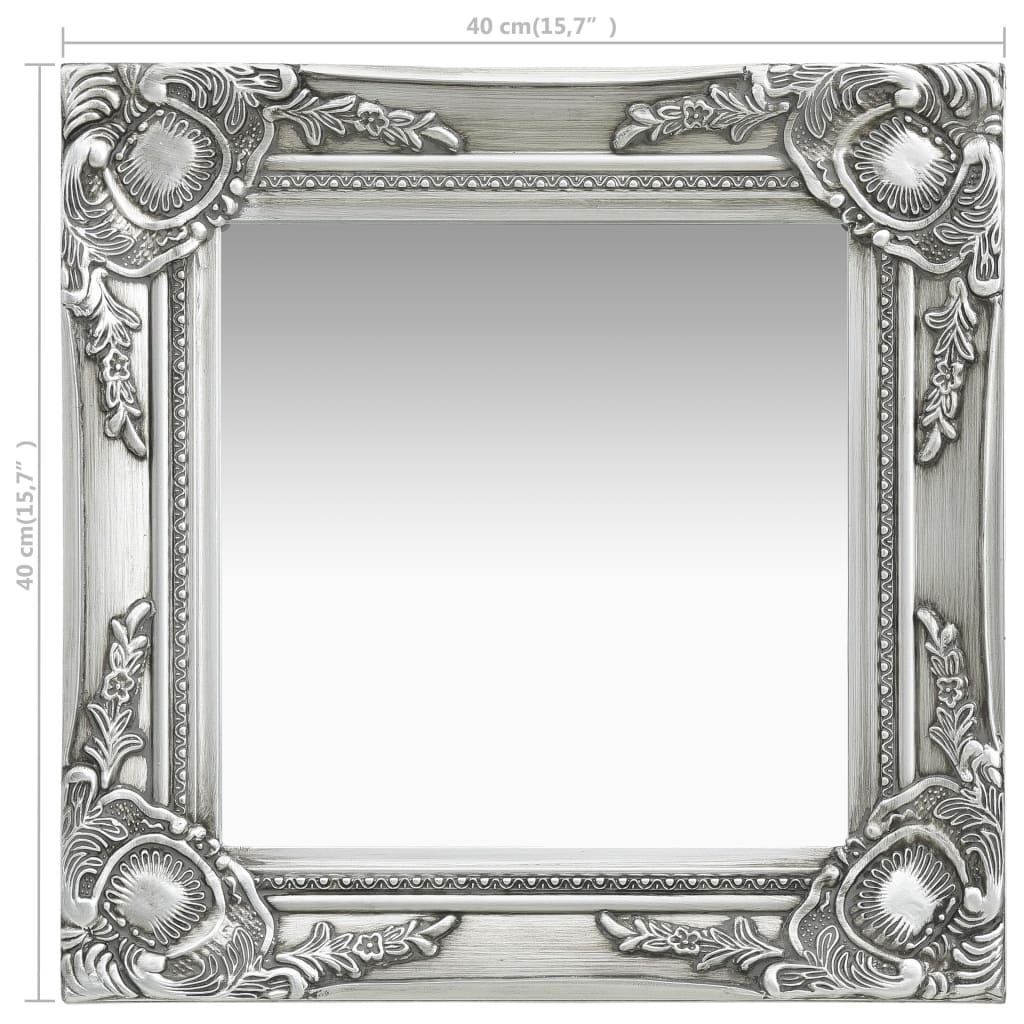 320306 vidaXL Wall Mirror Baroque Style 40x40 cm Silver