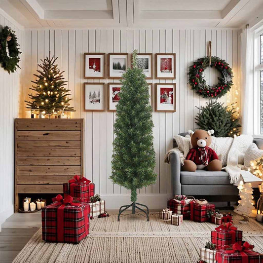 vidaXL Artificial Christmas Tree | Green | PVC, Steel | Slim