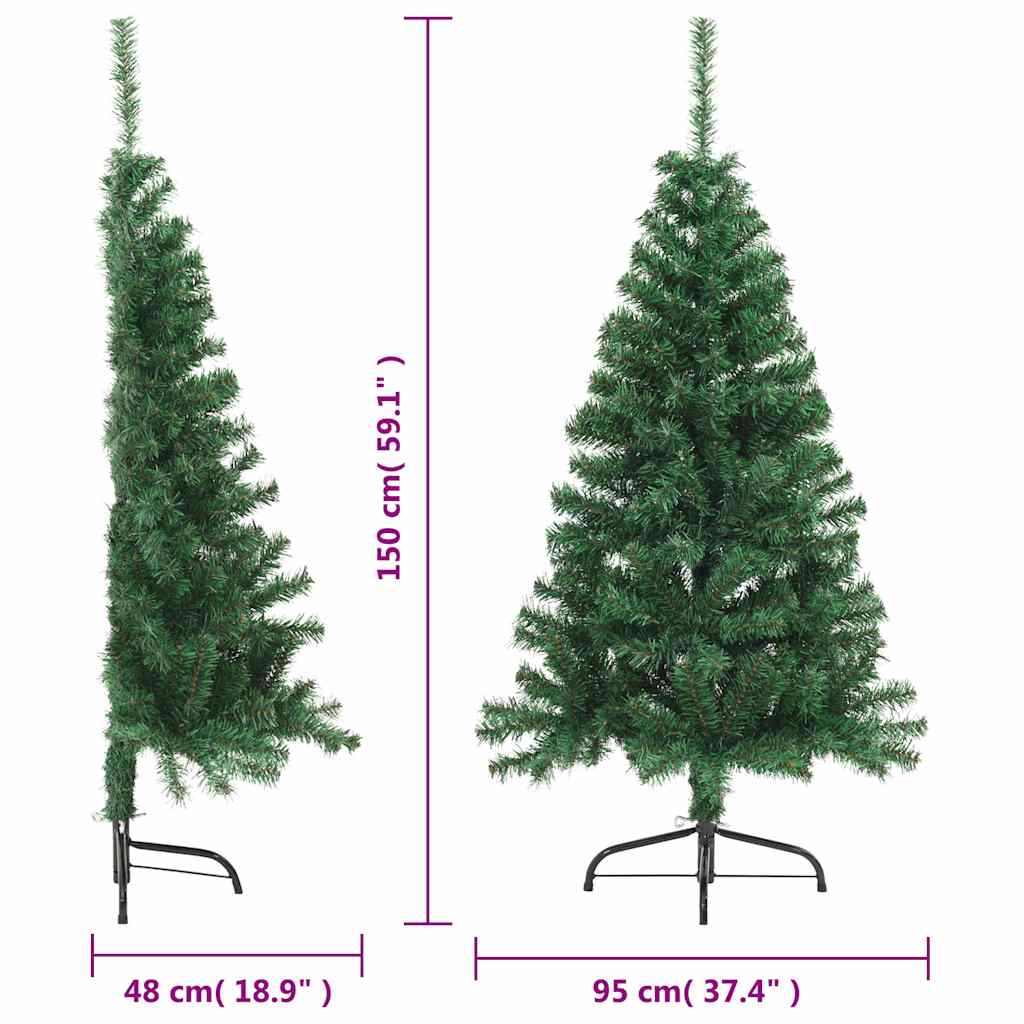 vidaXL Artificial Half Christmas Tree | Green | PVC, Steel | 150 cm height