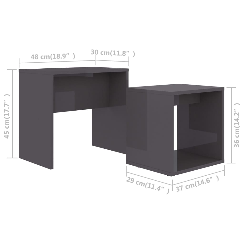 vidaXL Coffee Table Set High Gloss Grey 48x30x45 cm Engineered Wood