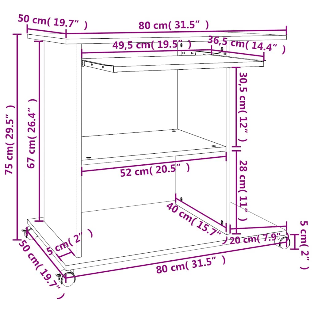 802896 vidaXL Computer Desk Grey 80x50x75 cm Engineered Wood