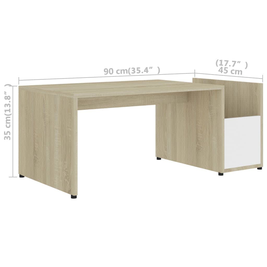 802926 vidaXL Coffee Table White and Sonoma Oak 90x45x35 cm Engineered Wood